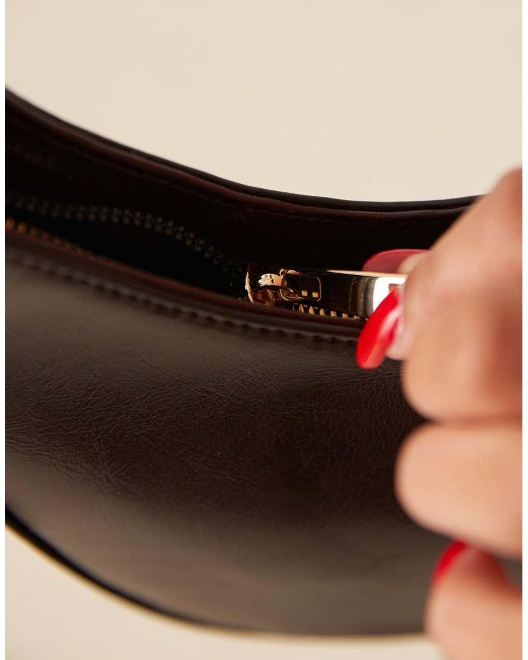 ASOS Brown Asymmetric Scoop Shoulder Bag With Buckle Detail