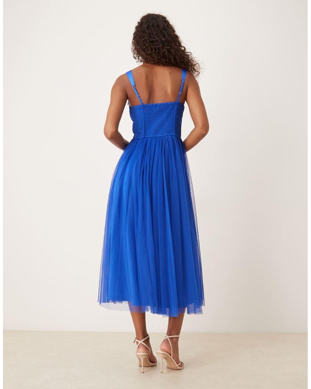 LACE & BEADS Blue Tulle Corset Midi Dress