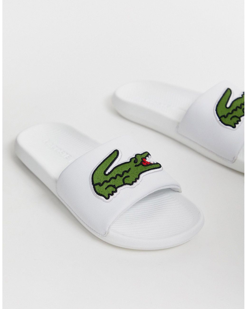 Lacoste Croco Slides With Large Logo in White for Men | Lyst