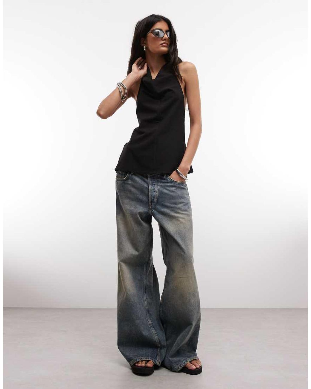 Weekday Black Drape Backless Top With Metal Clasp