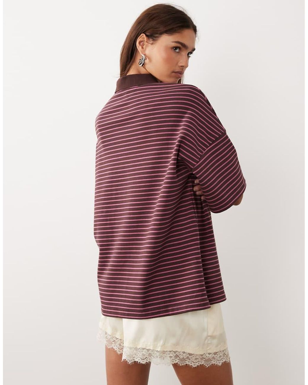 BRONZE SNAKE Purple Nelly Striped Polo Top