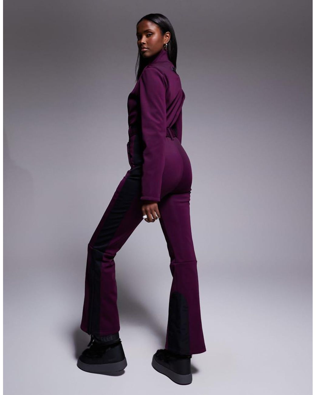 ASOS 4505 Ski & Snow Purple Asos 4505 Ski Soft Shell Retro Side Stripe Belted Ski Suit