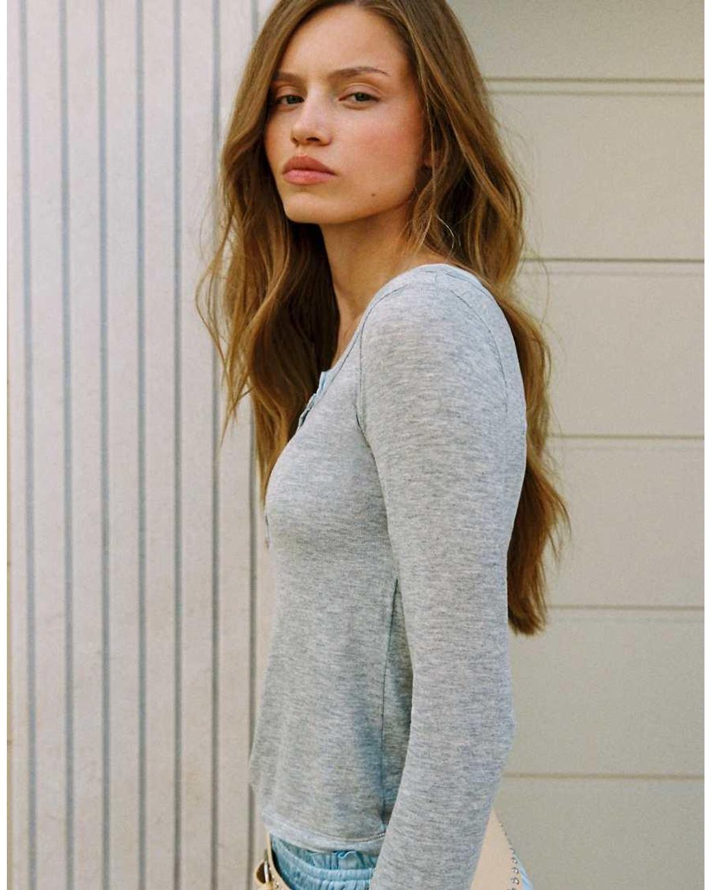 Pull&Bear Gray Buttoned Double-layer T-shirt
