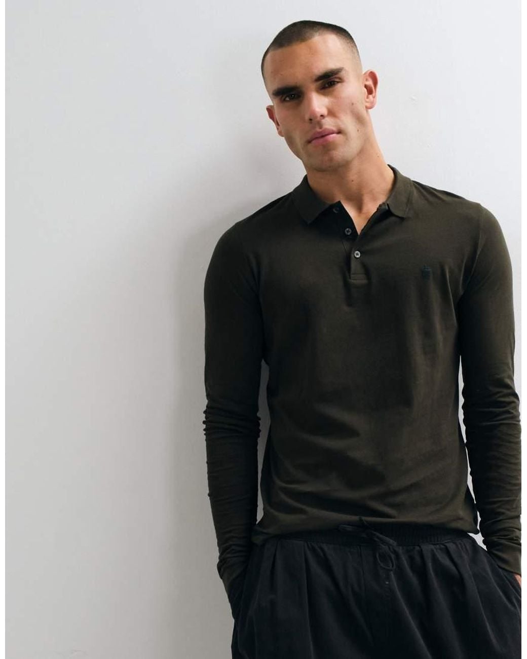 French Connection Black Long Sleeve Polo Shirt for men