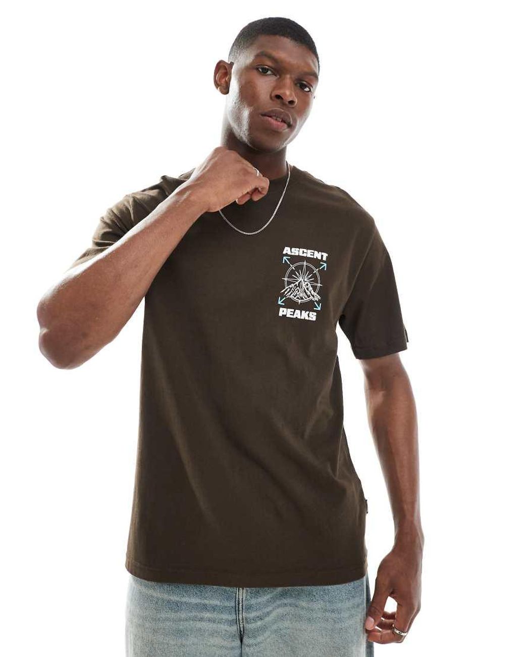 Only & Sons Gray Relaxed Fit T-shirt With Ascent Peaks Print for men