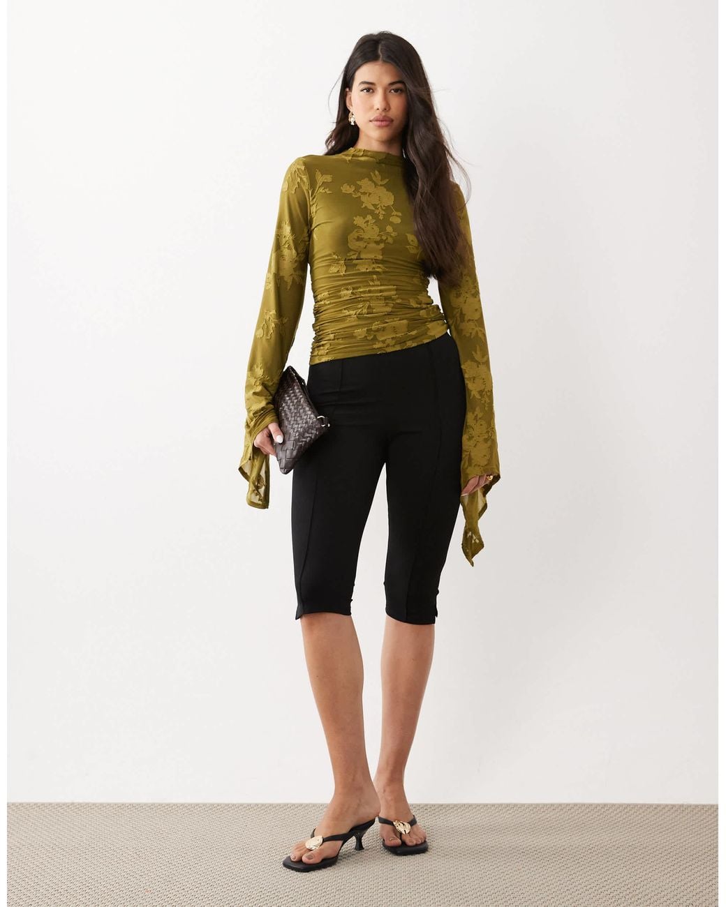 ASOS Green Devore Angel Sleeve Top