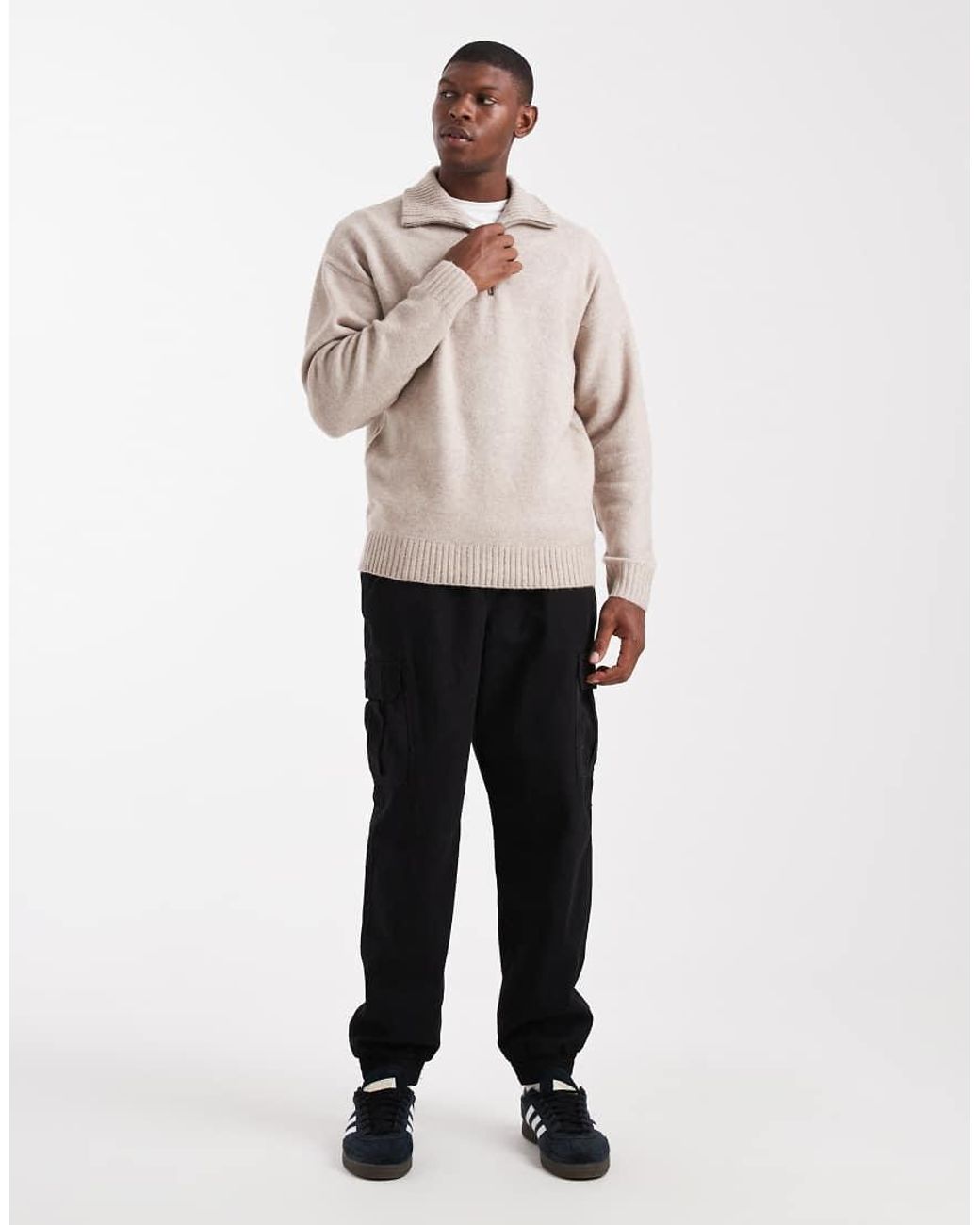 Jack & Jones Natural Fluffy Quarter Zip Jumper for men