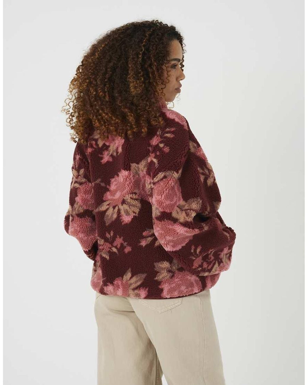 Brave Soul Red Sherpa Fleece Floral Print Sweatshirt