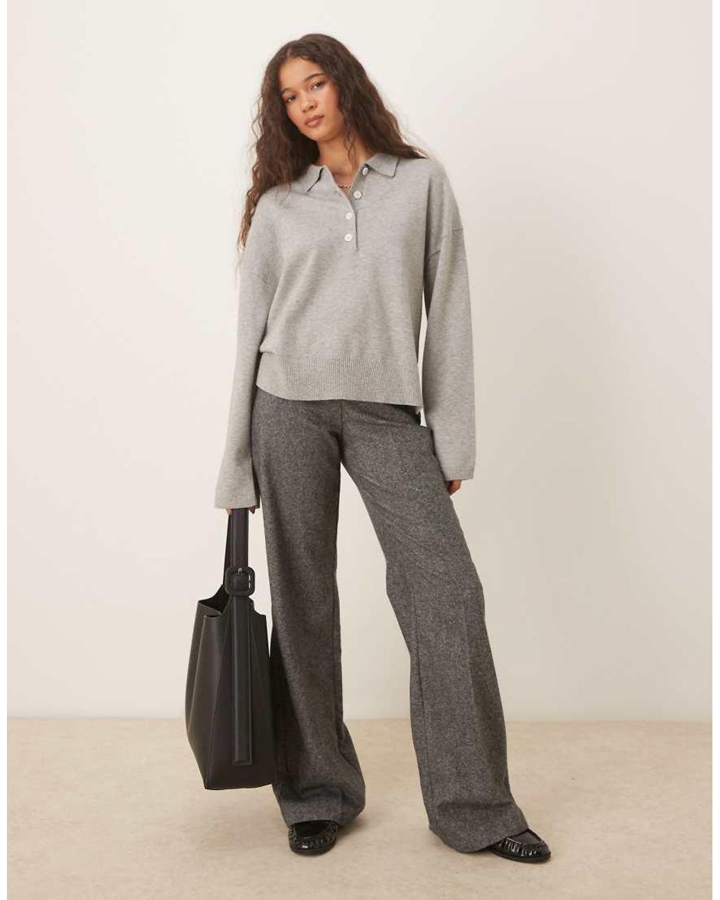 Gina Tricot Gray Long Sleeve Collar Knitted Sweater
