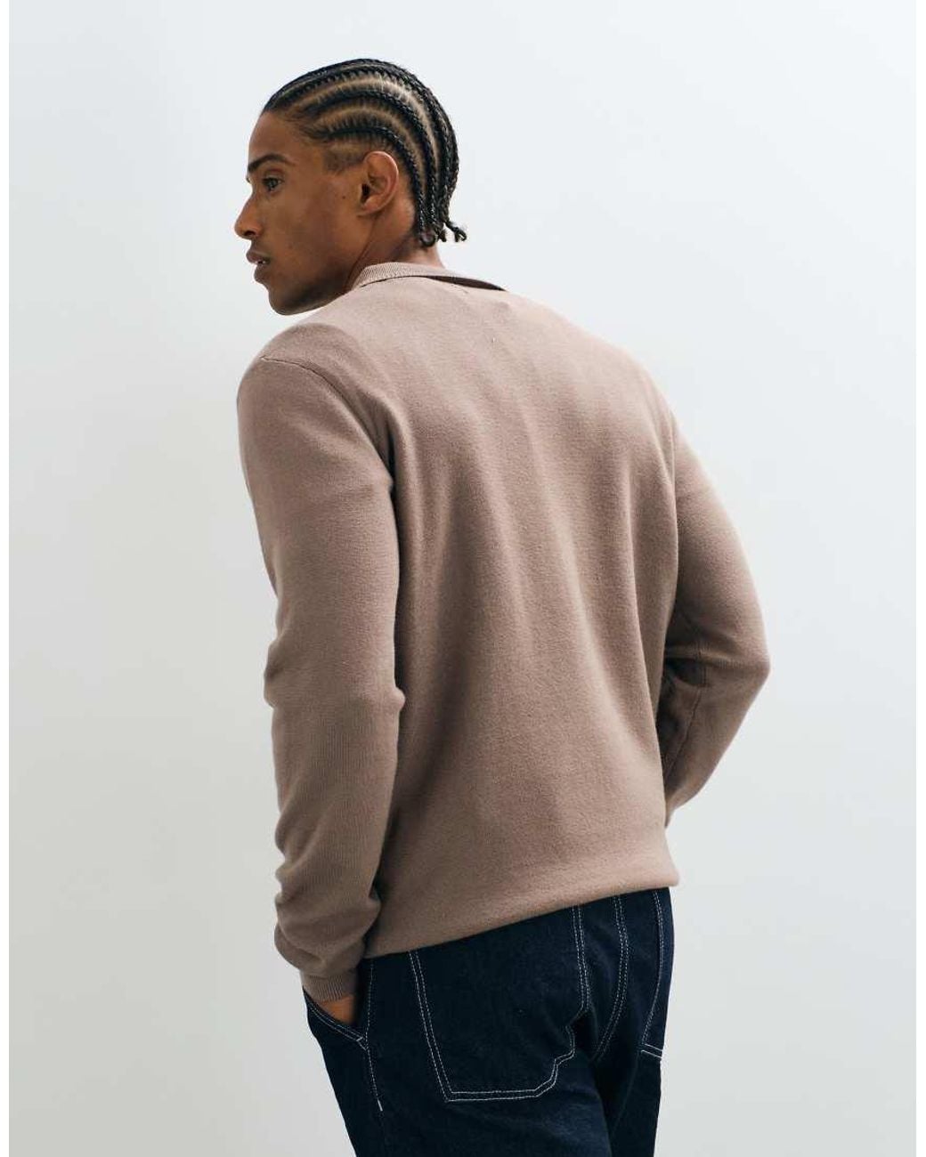 Threadbare Natural 1/4 Zip Knitted Polo for men