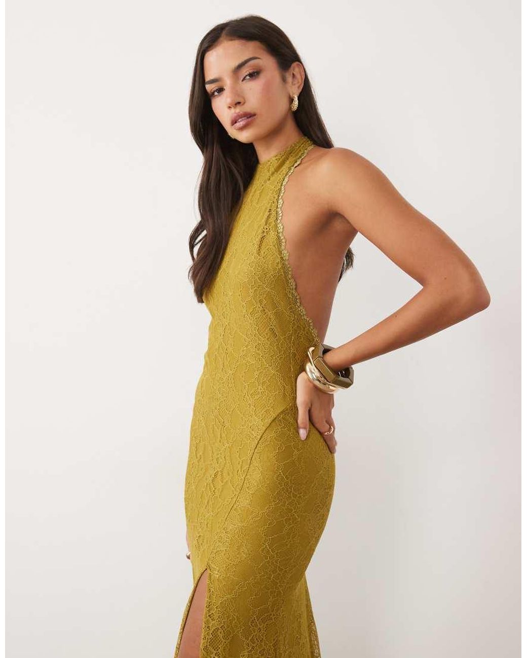ASOS Metallic Premium Lace Open Back Maxi Dress With Split