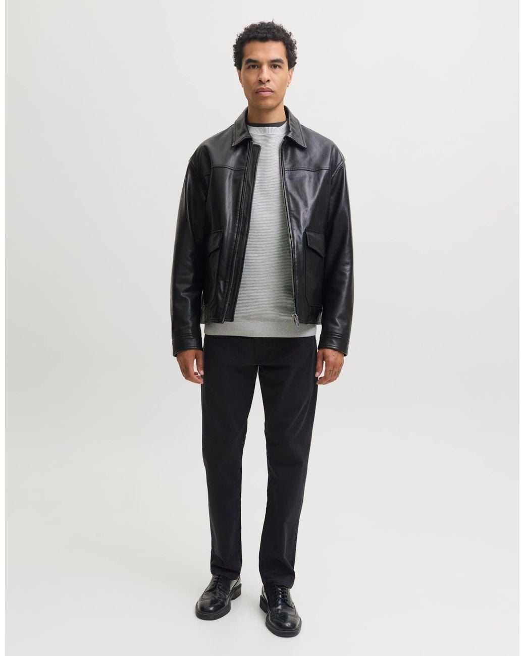 Jack & Jones Riley gerippter strickpullover mit rundhalsausschnitt in Gray für Herren