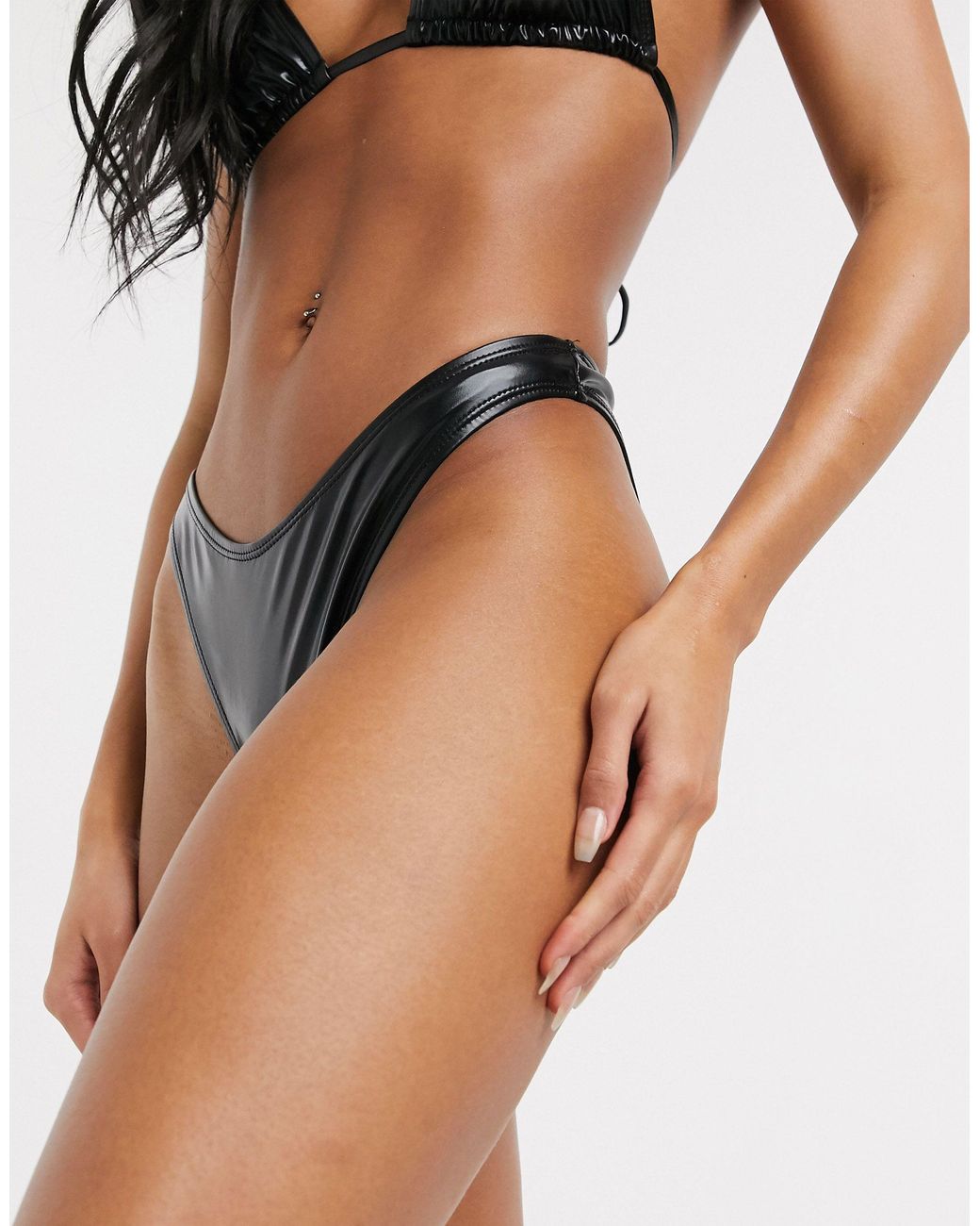 Public Desire Vinyl High Leg Bikini Bottom in Black | Lyst UK
