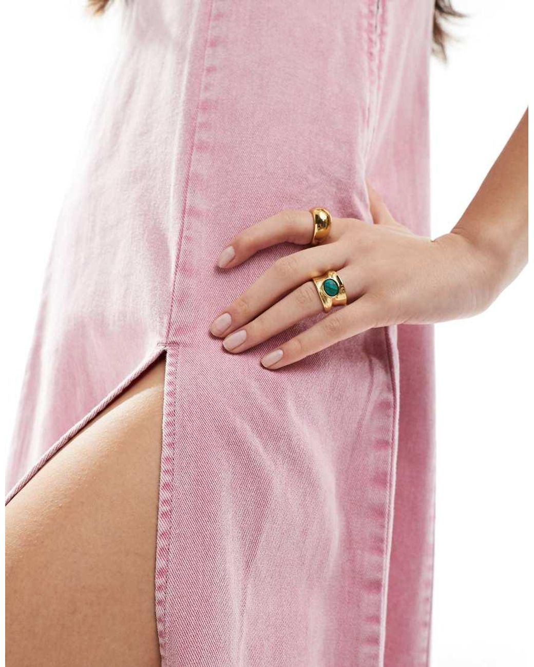 Monki Pink Denim Cami Maxi Dress With Front Split