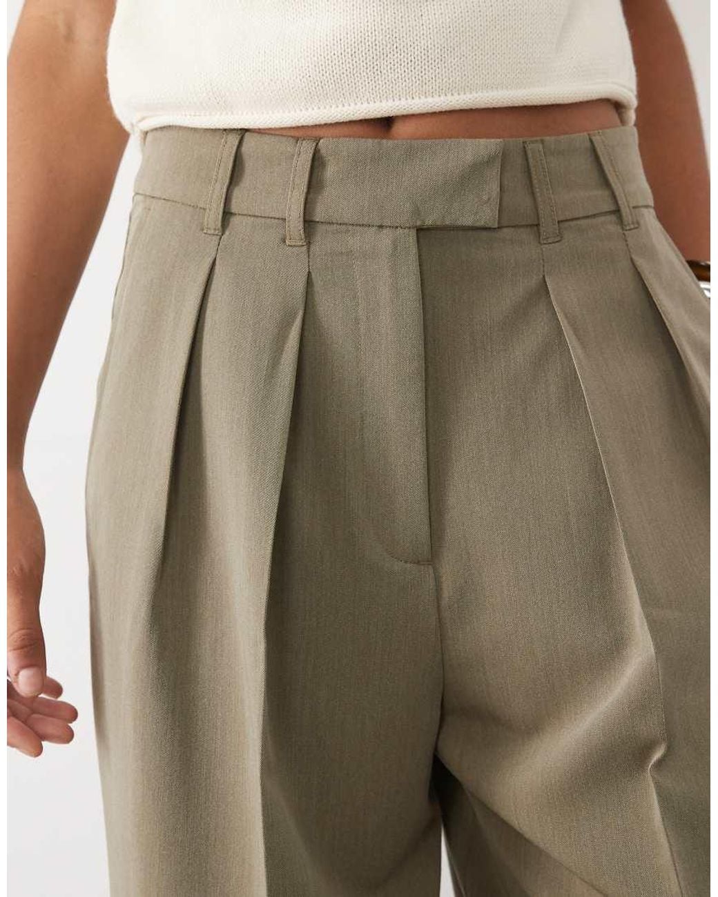 ASOS Natural Tall Tailored Wide Leg Trousers With Pleat Detail