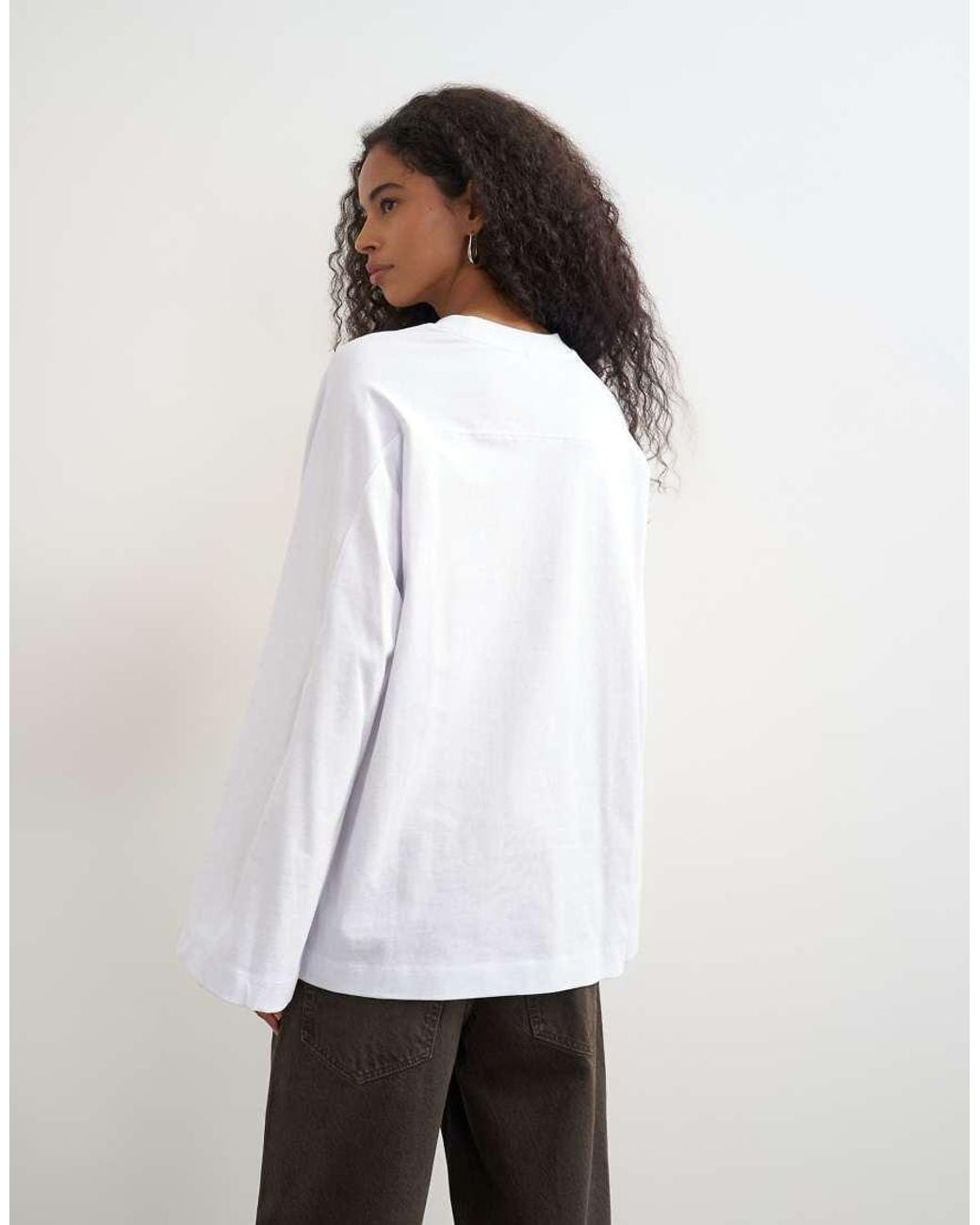 TOPSHOP White Seamed Detail Long Sleeve Skater Top