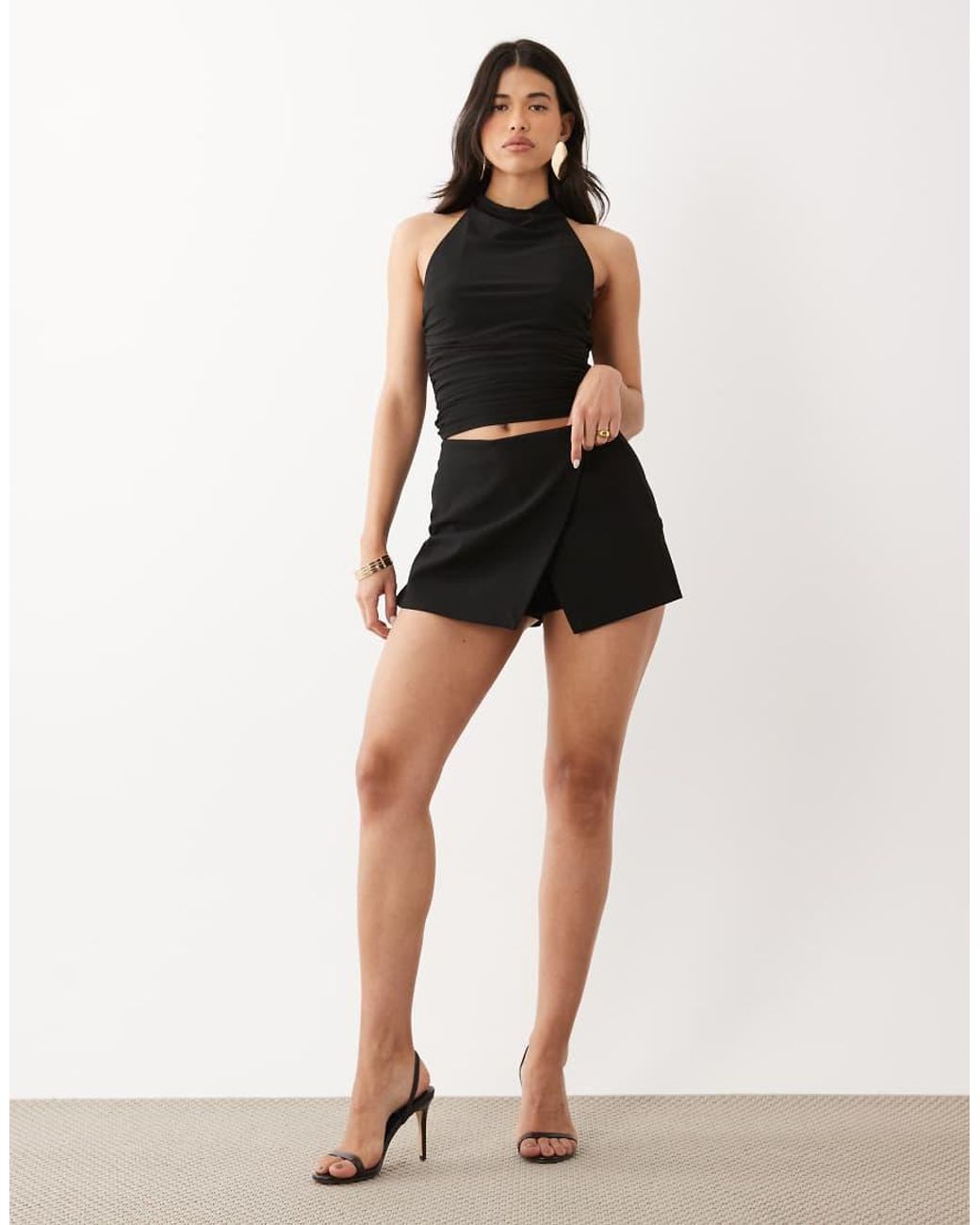 ASOS Black Mesh Halter Top With Draped Neckline