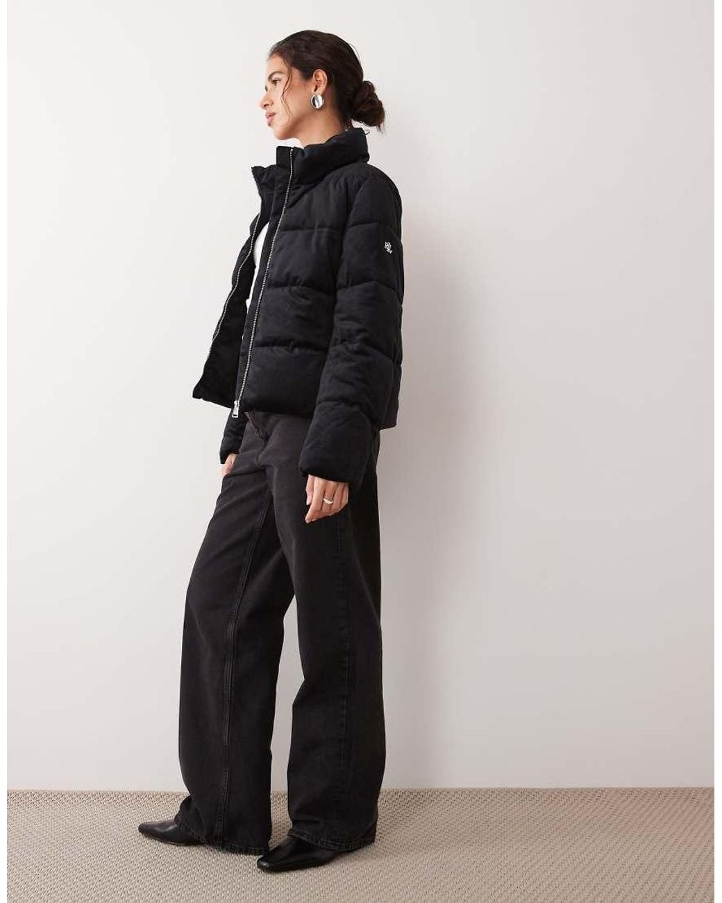 Ralph Lauren Black Crush Velvet Padded Coat