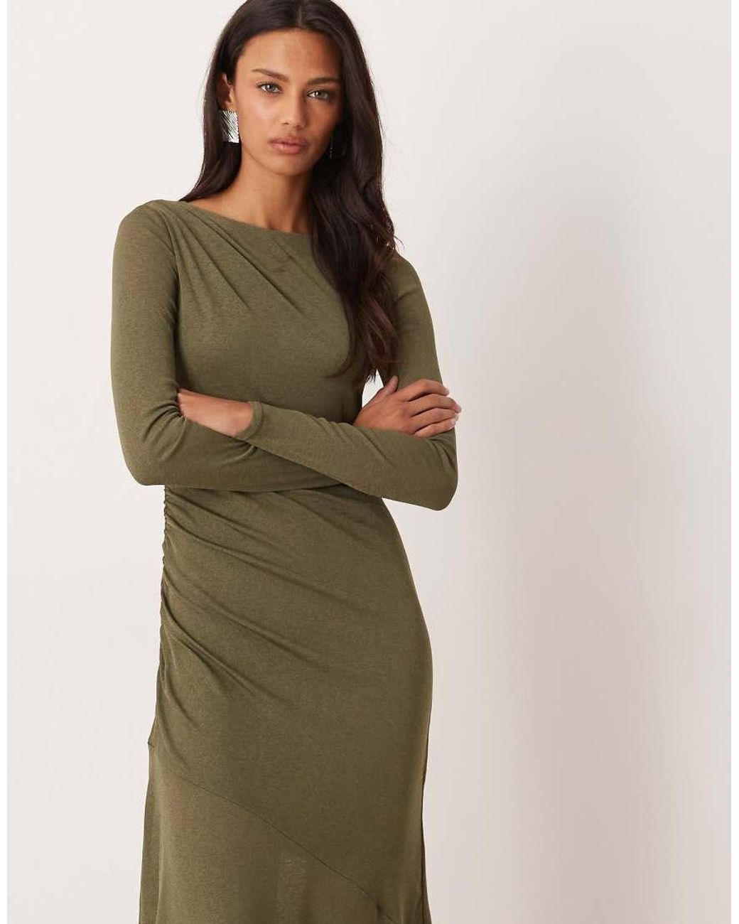 Nobody's Child Green Tallulah Jersey Ruched Long Sleeved Midi Dress