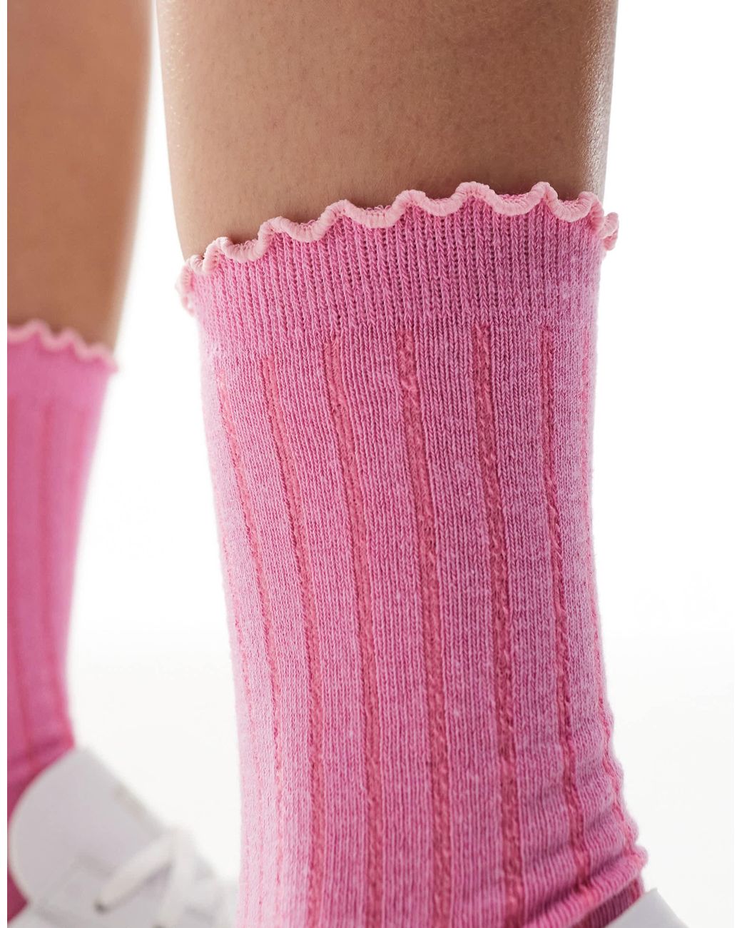 Vero Moda Pink Ribbed Frill Socks