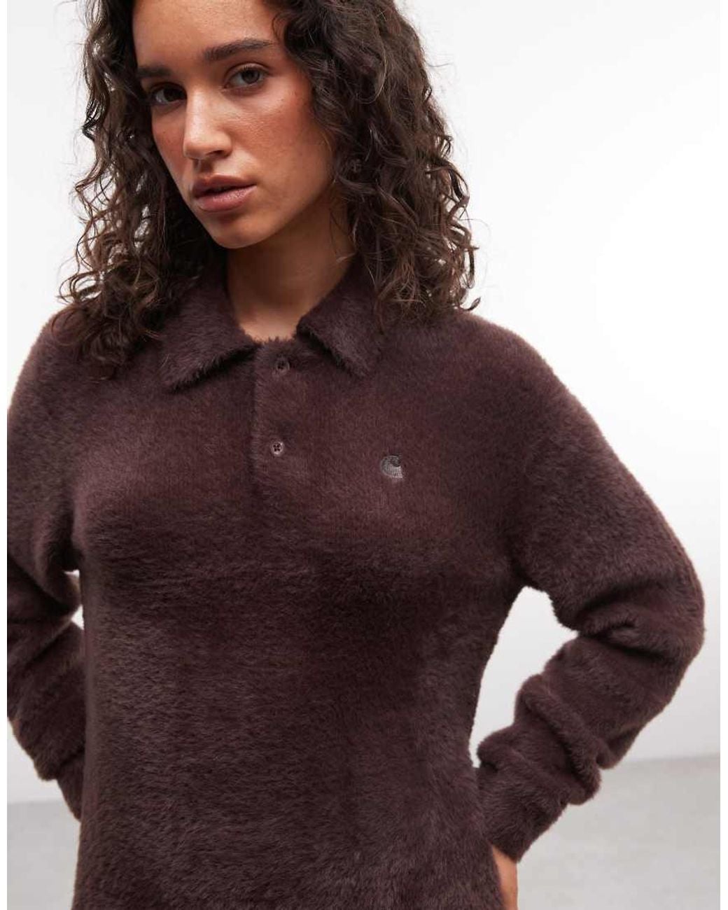 Carhartt Brown Maine Long Sleeve Fluffy Polo Top