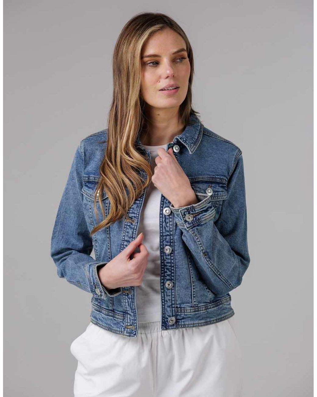 French Connection Blue Cotton Blend Slim Fit Denim Jacket