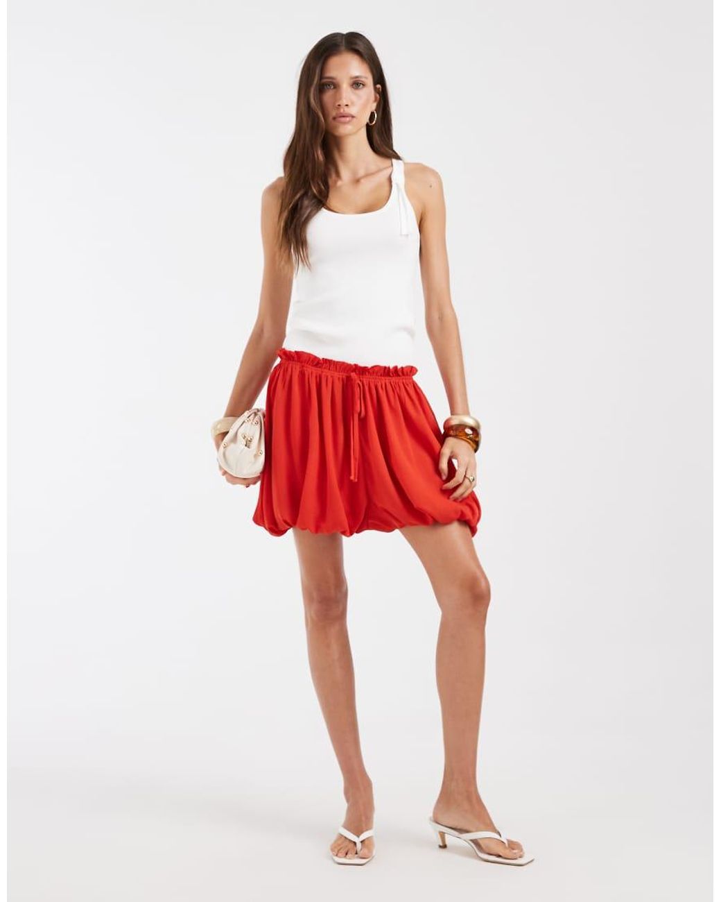 ASOS Red Chiffon Bubble Hem Shorts