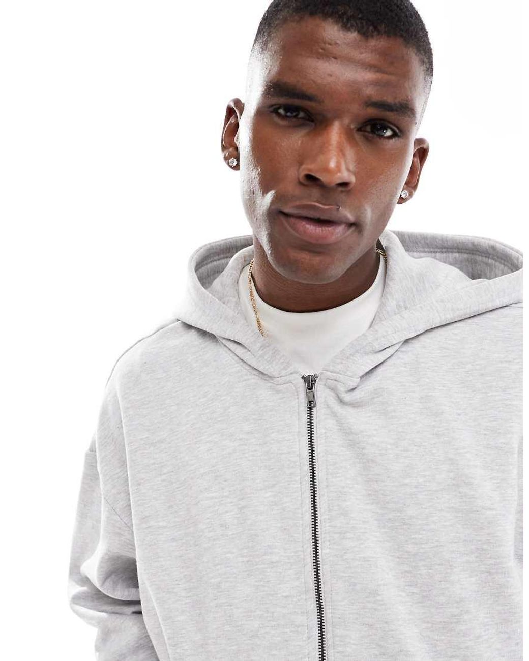 Only & Sons White Oversized Zip Thru Hoodie for men
