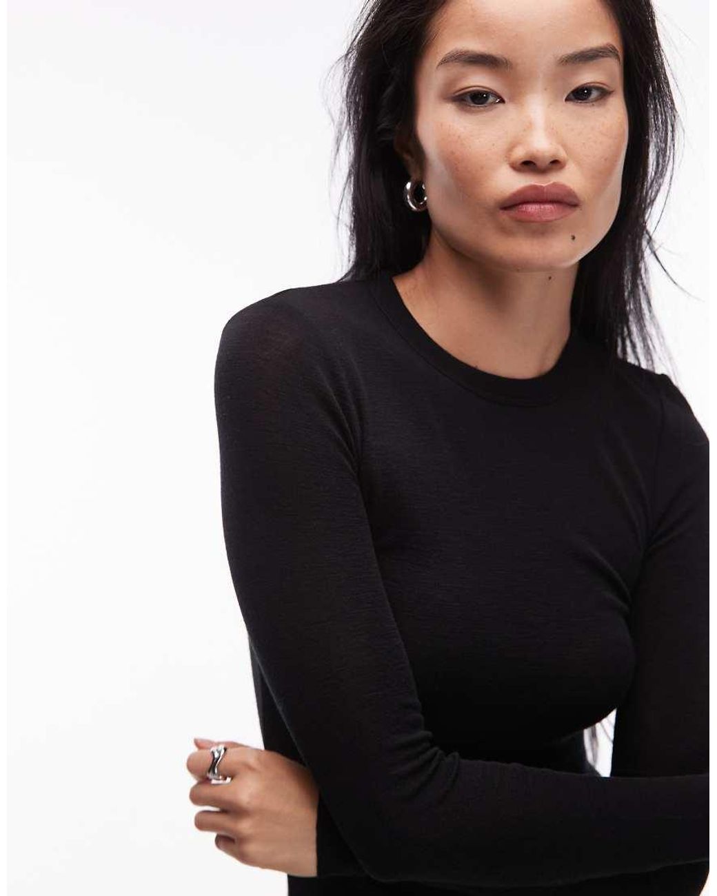 ARKET Black Merino Wool Knitted Semi Sheer Long Sleeve Top