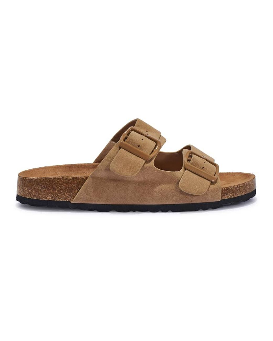 SEQWL Brown Footbed Sandals Flat Open Toe With Two Buckle Straps