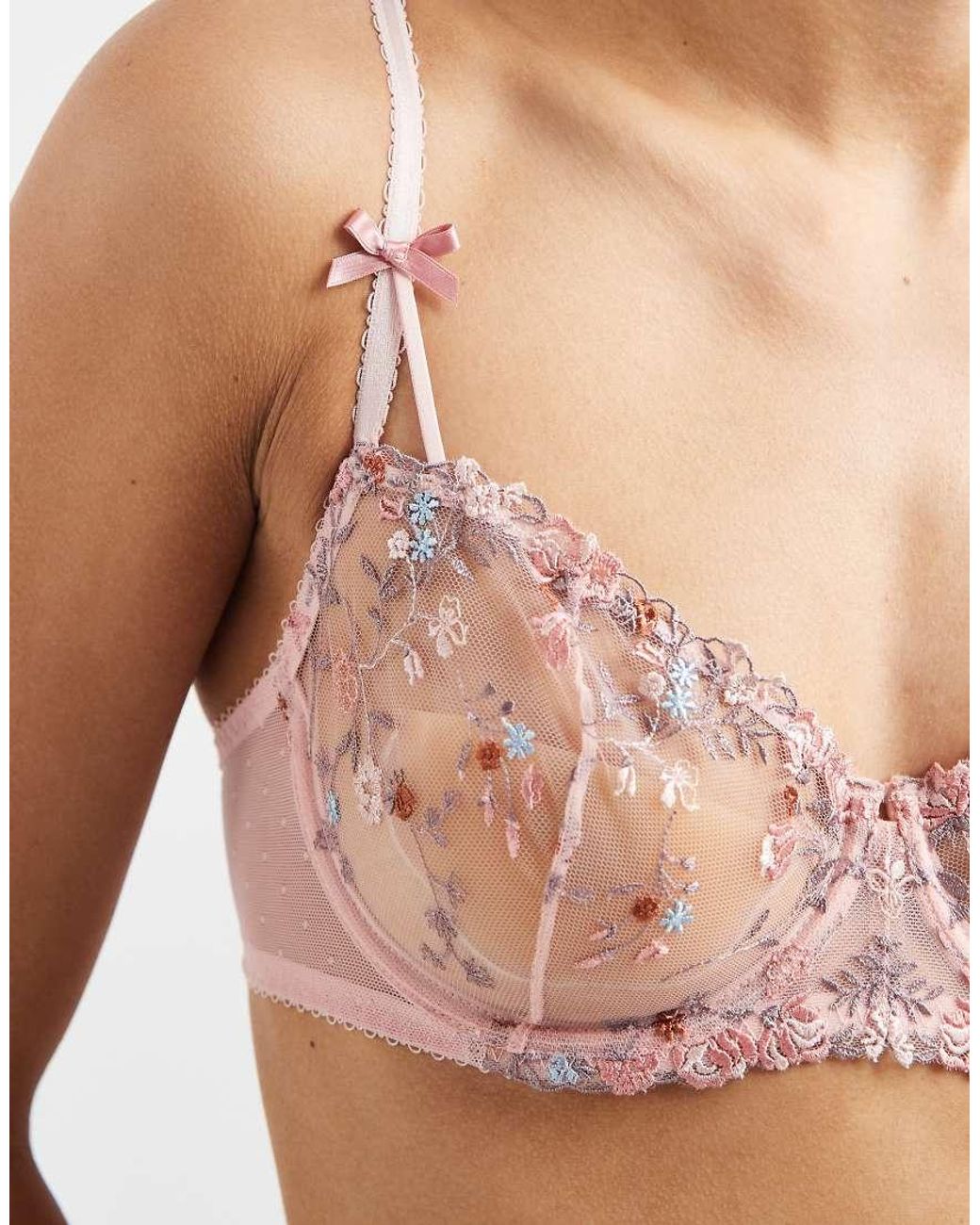 Lindex Pink Ella M Floral Embroidery Non Padded Underwire Balconette Bra