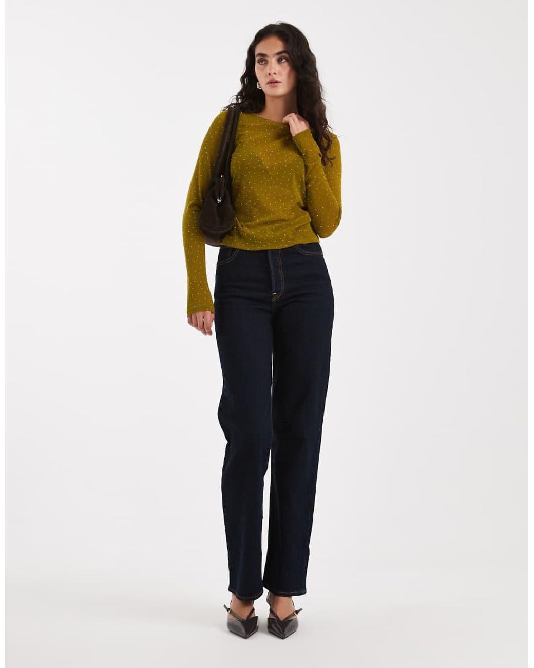 ASOS Black Textured Mesh Hotfix Long Sleeve Top