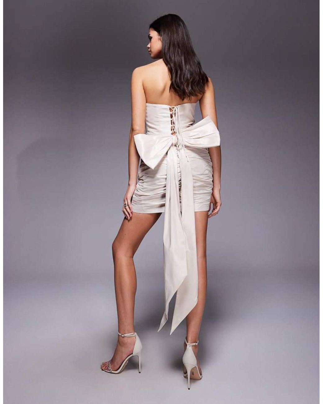 Oh Polly Gray Viviana Corset Mini Dress With Bow Back