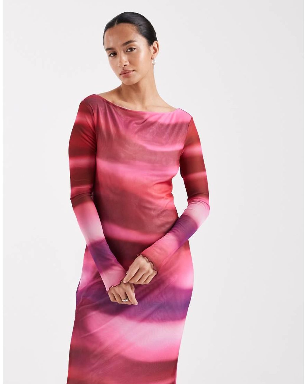 Vero Moda Red Long Sleeve Mesh Maxi Dress