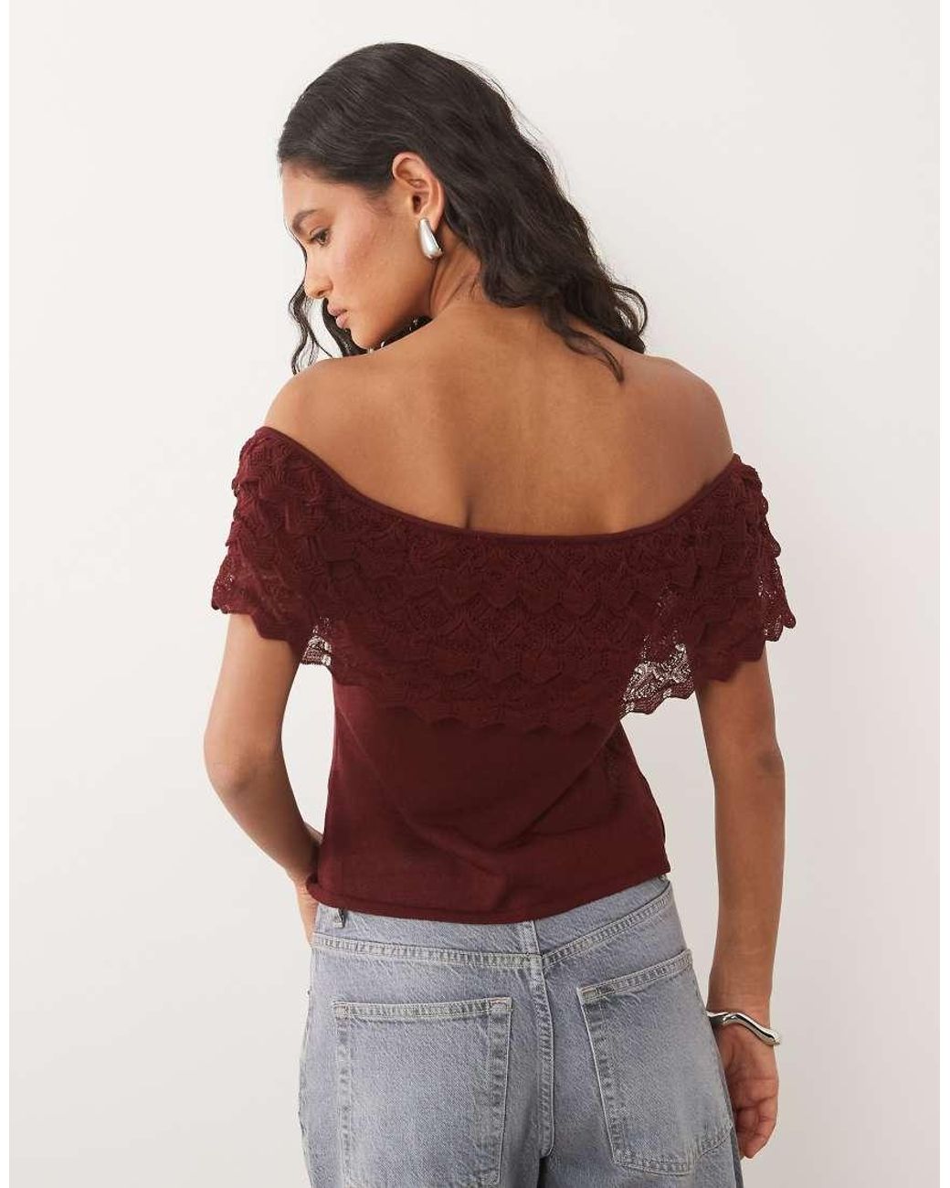 Miss Selfridge Black Knitted Frill Bardot Top