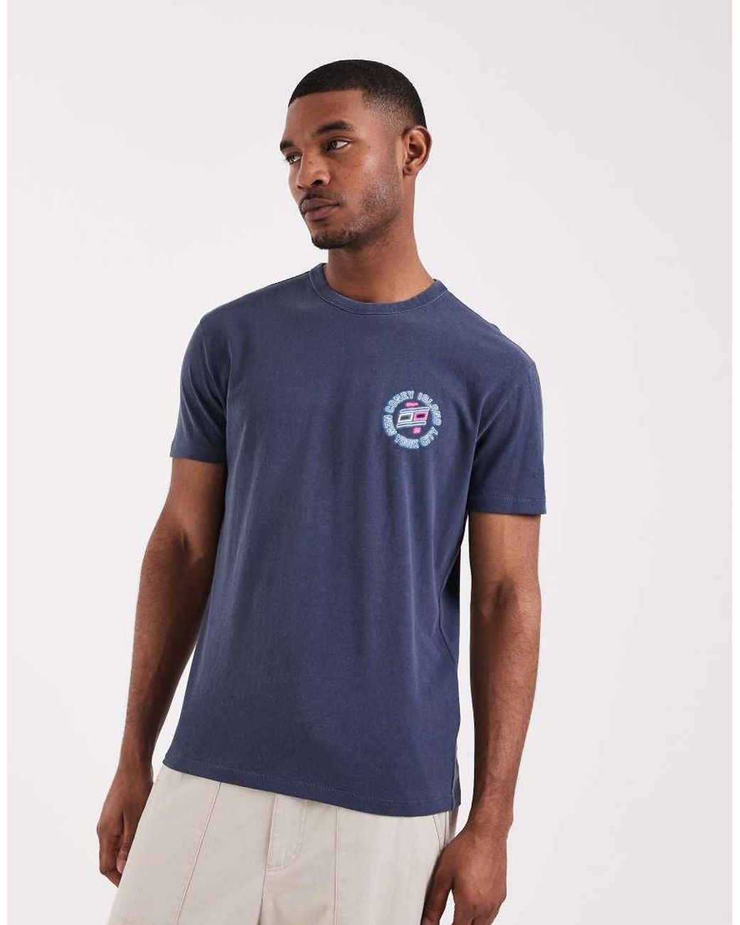 Tommy Hilfiger Blue Neon Coney Island Back Print T-shirt for men