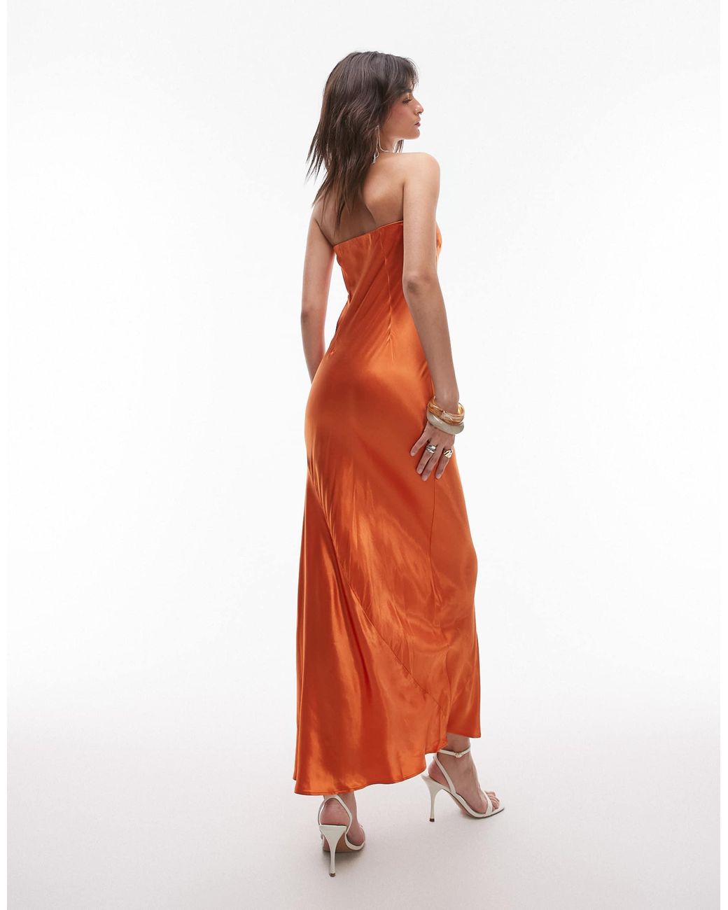 open lace back dress Rent Topshop V Neck Lace Insert Midi Dress In Pink And Orange