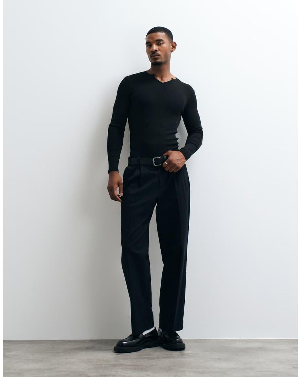 ASOS Blue Muscle Fit Long Sleeve T-shirt With Notch Neck for men