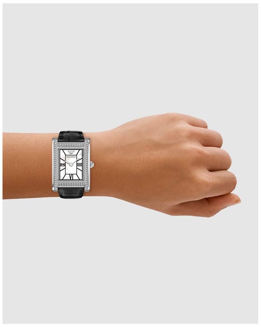 Emporio Armani White Two-Hand Leather Watch