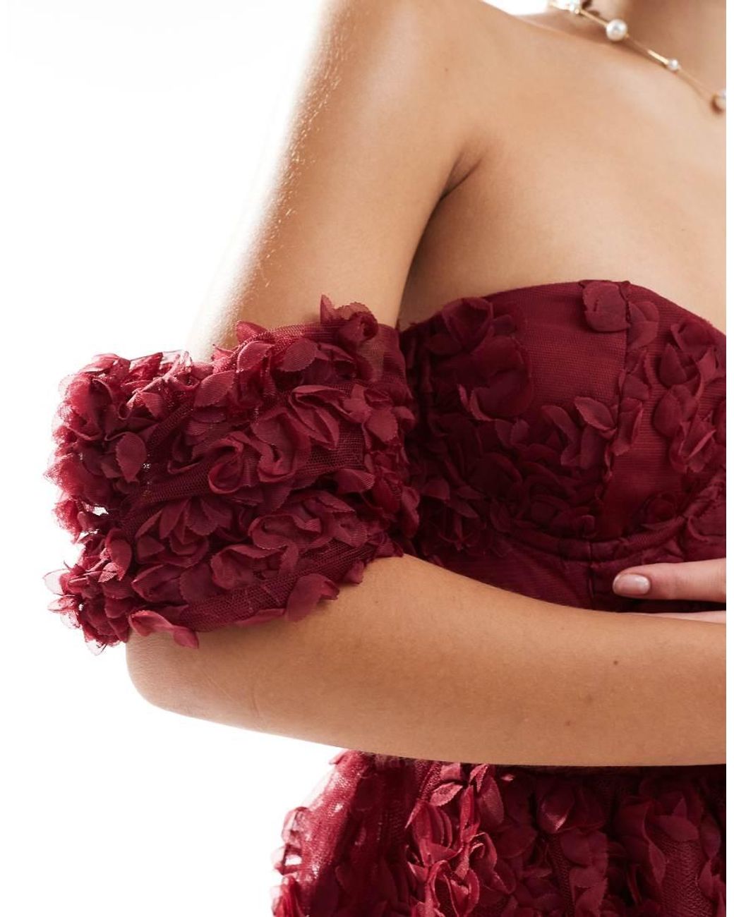 True Decadence Red Bardot Bust Cup Midi Dress