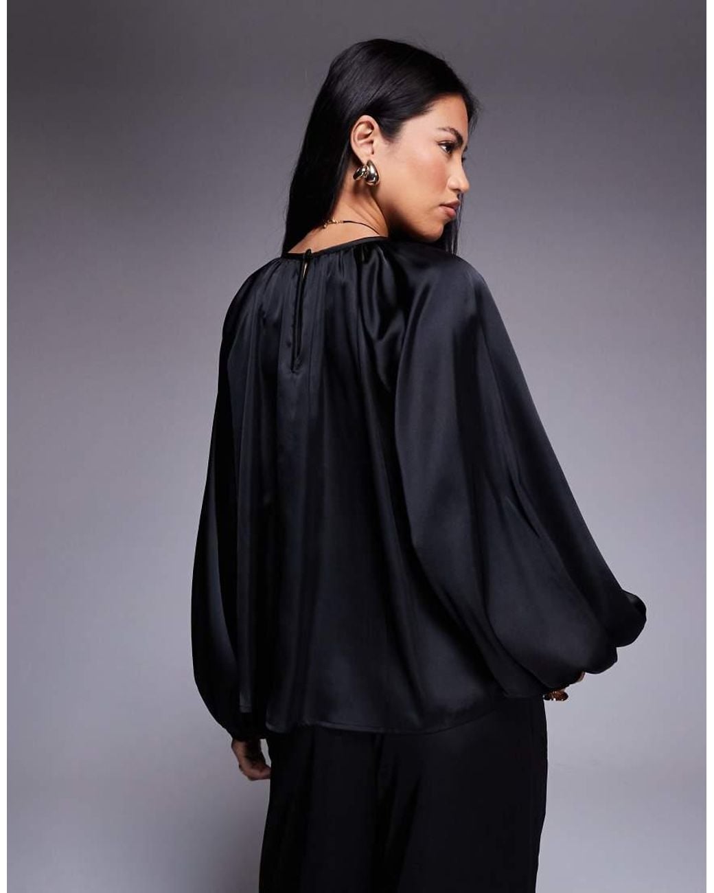 ASOS Blue Volume Sleeve Satin Co-ord Blouse
