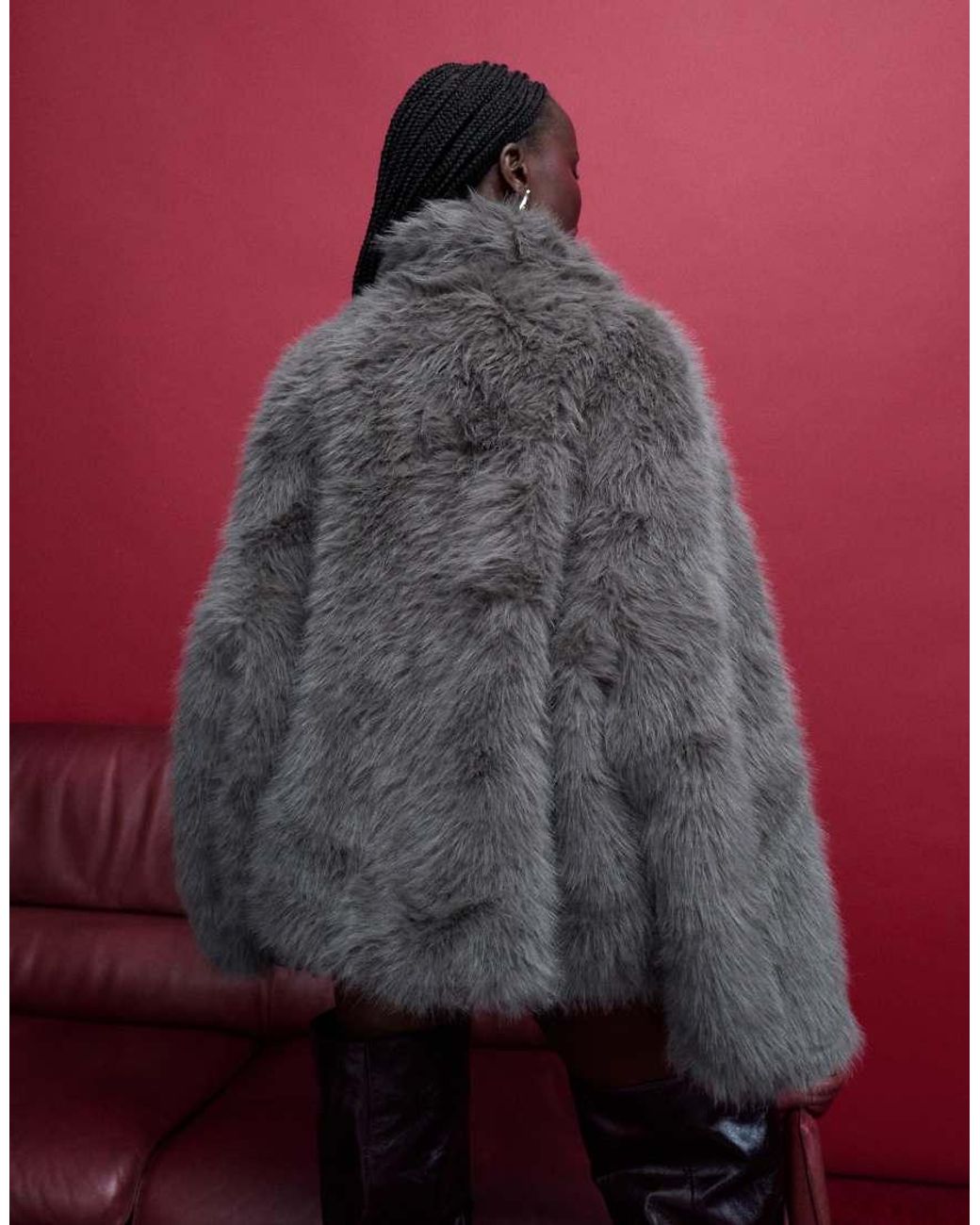 Noisy May Gray Faux Fur Jacket