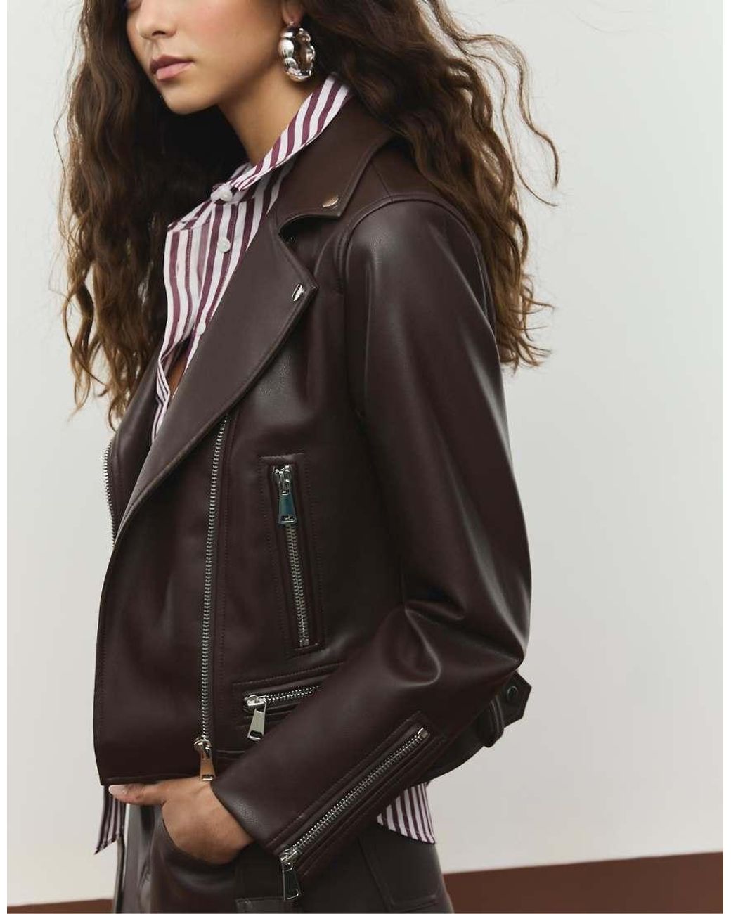 Stradivarius Black Faux Leather Biker Jacket