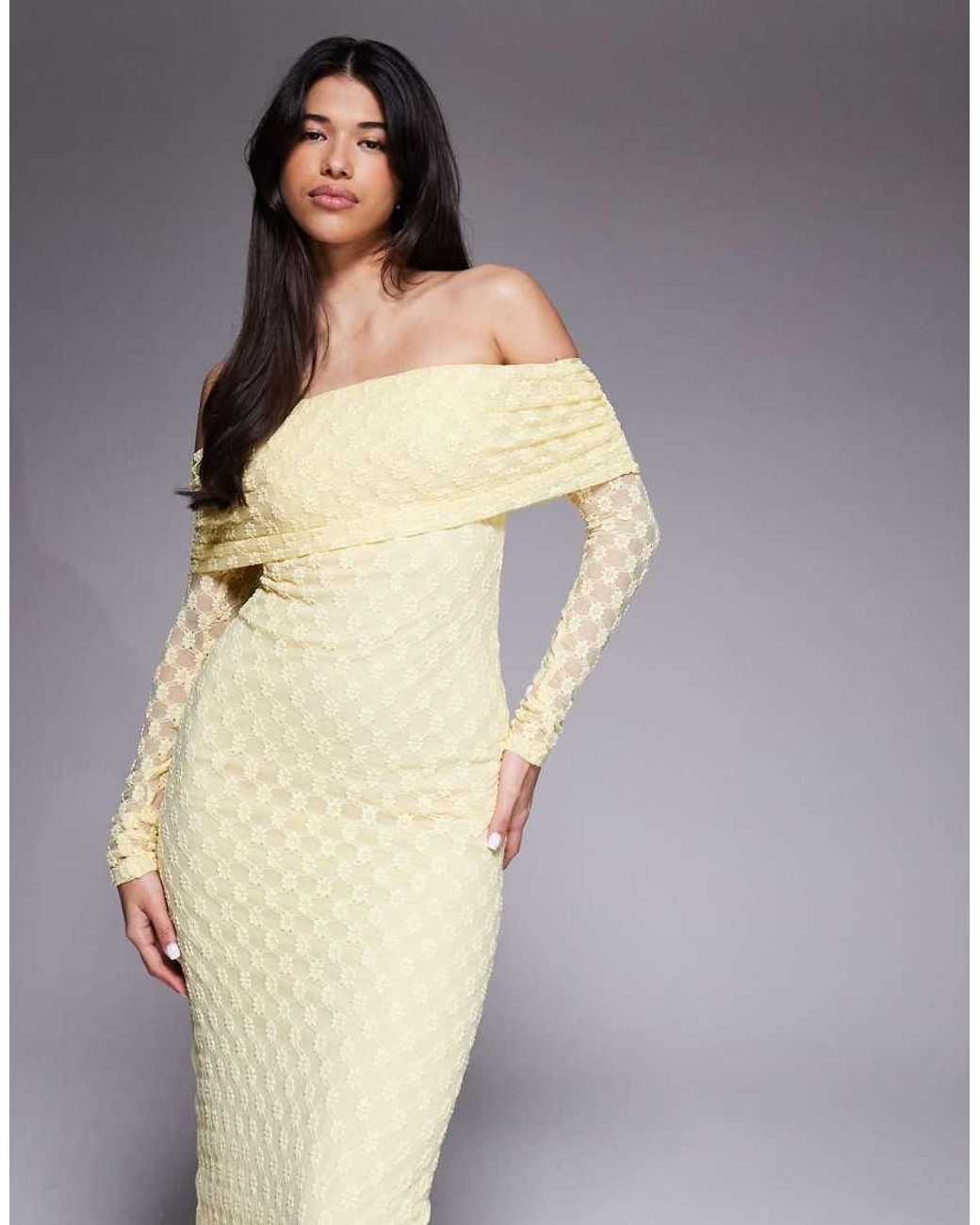 Bardot Gray Adoni Off The Shoulder Textured Lace Maxi Dress