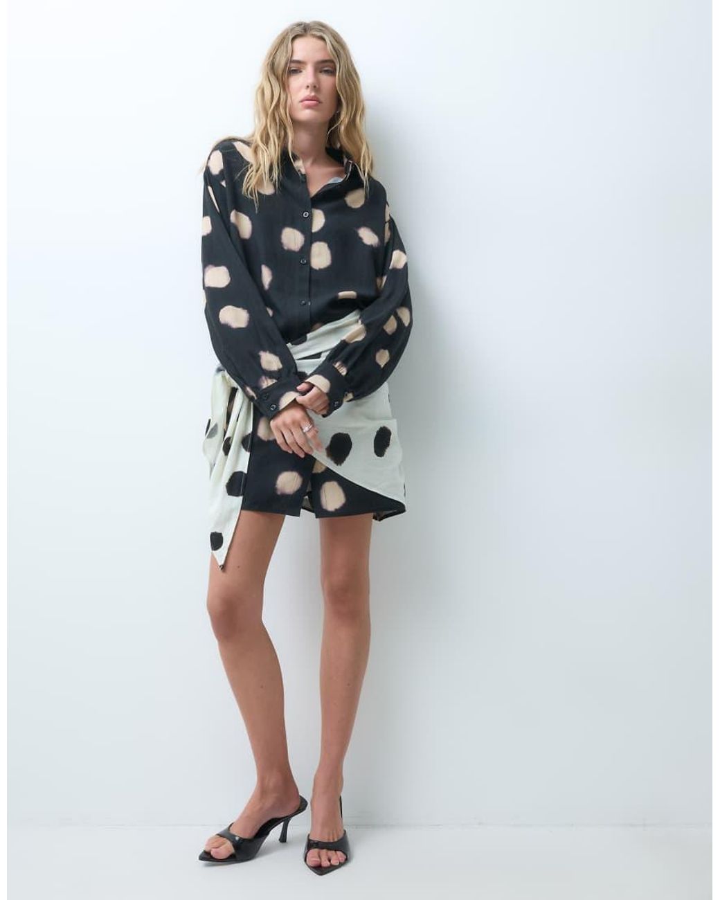 ASOS Black Spot Shirt Dress With Contrast Scarf