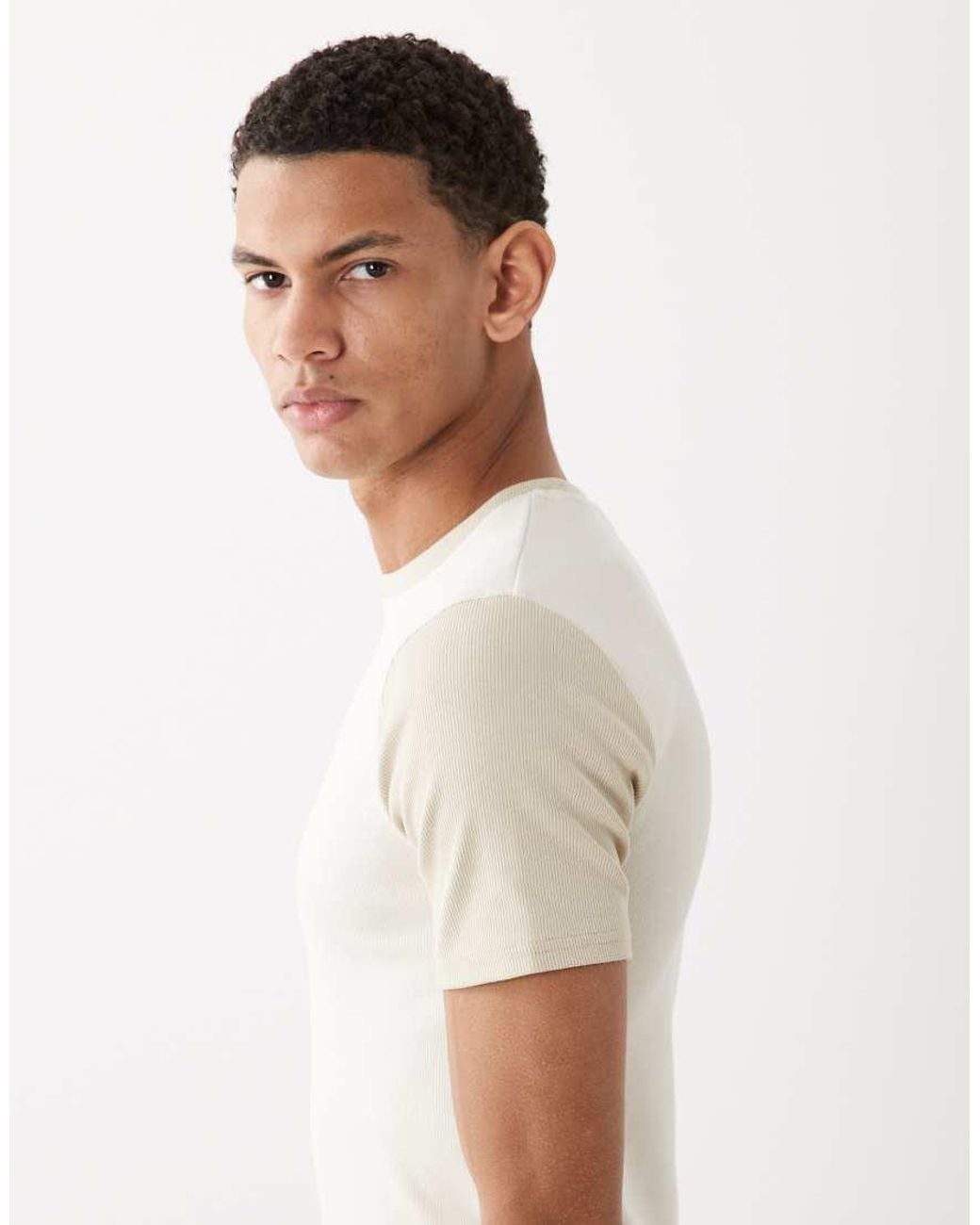 ASOS White Muscle Fit T-shirt With Tonal Contrast Sleeves for men