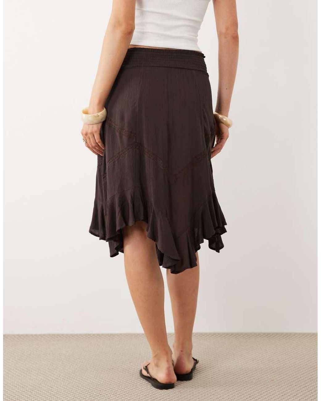 New Look Natural Asymmetric Lace Insert Midi Skirt