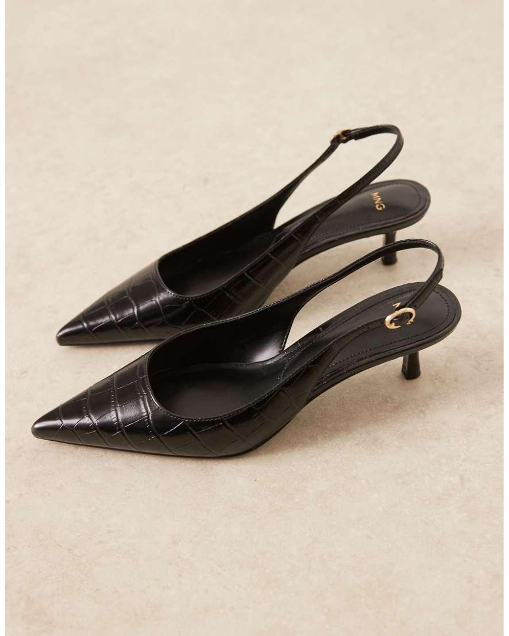 Mango Blue Faux Croc Textured Sling Back Kitten Heel