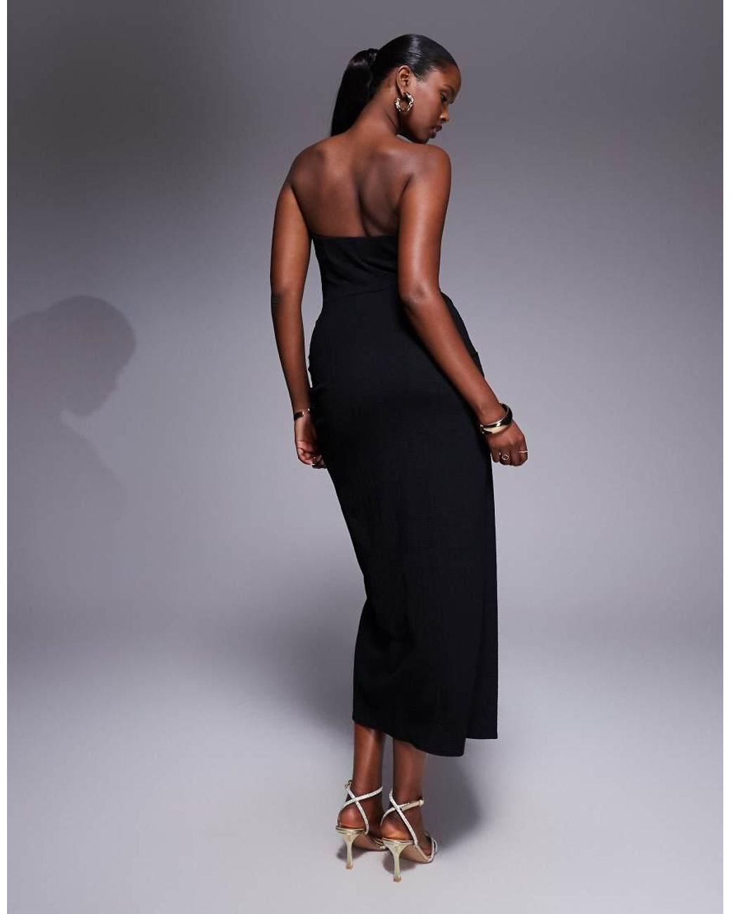 ASOS Blue Bandeau Twist Drape Front Midi Dress