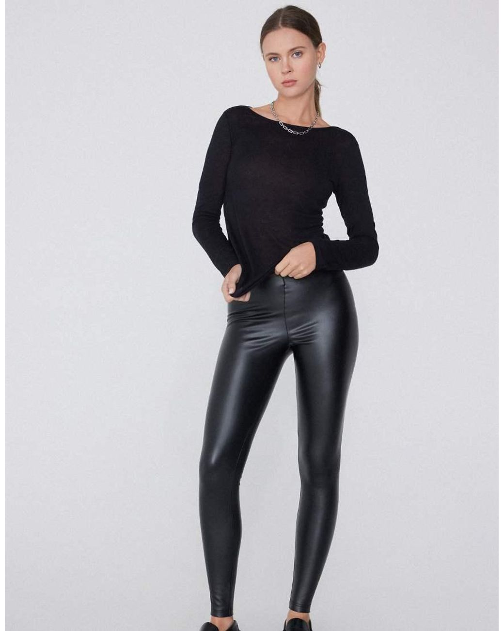 Tezenis Gray Leather-Effect Thermal Leggings
